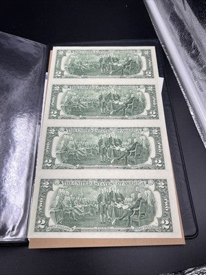 4 Note Souvenir Sheet 2003 US $2 Two Dollar FRN Federal Reserve Notes in Book #B