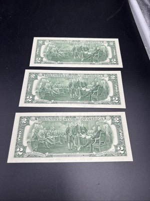 3 Consecutive 2013 $2 FRN Federal Reserve Notes CH UNC #563 Neat Serial #s