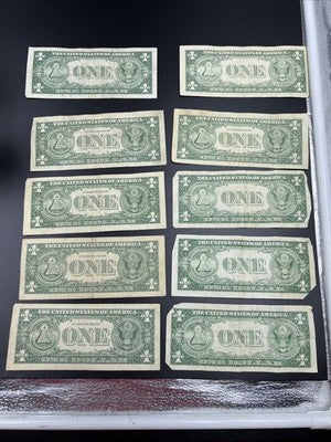 Lot of 10 VERY CIRC 1957 1935 $1 Dollar Silver Certificate Blue Seal Notes #390