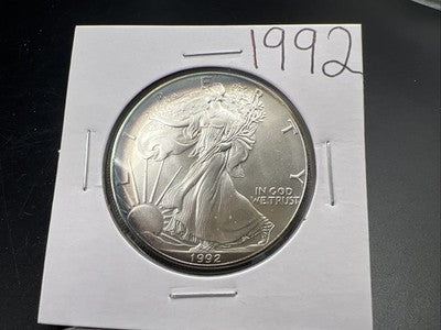 1992 1 Oz ASE American Silver Eagle Coin Gem BU Neat Toning Toner Obverse #a