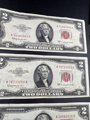 Lot of 7 1963  1953 $2 USN Red Seal Notes VF Very Fine Bills #516