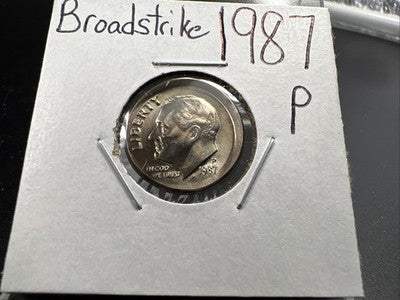 Large Broadstrike 1987 P 10c Roosevelt Dime Error Coin CH BU UNC