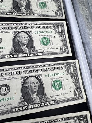 Lot of 12 $1 FRN Fancy Serial Number Federal Reserve Note Years 1963 - 2021 Circ
