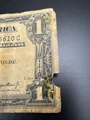 1935 A $1 North Africa Yellow Seal Silver Certificate Damaged Ugly Very Circ #10