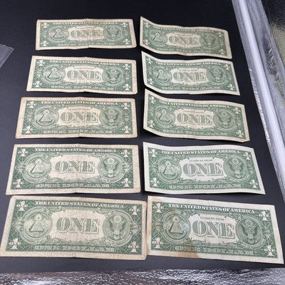 Lot of 10 1935 1957 $1 One Dollar Blue Seal Silver Certificates Very Circ #759