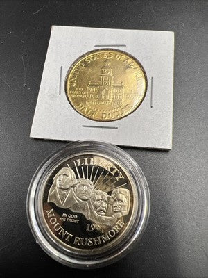 2 Coin Lot Mount Rushmore 1991 Proof & 1976 Bicentennial Kennedy CU-NI 50c Coins