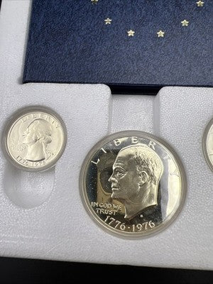 1776 - 1976 S US Mint Silver Proof Bicentennial 3 Coin Set BU 40% Silver SK#b
