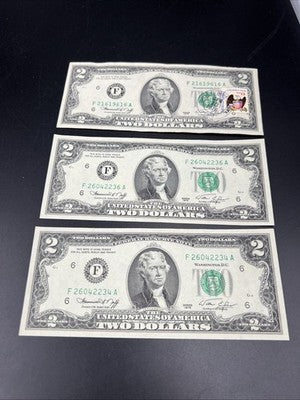 Lot of 3 Bicentennial 1976 $2 - One Naples FL Postal & 2 Same Block FRNS