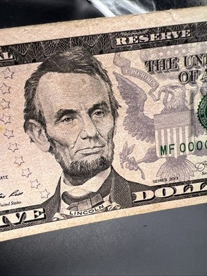 2013 $5 FRN Federal Reserve Note Fine Circ Low Serial #00005856