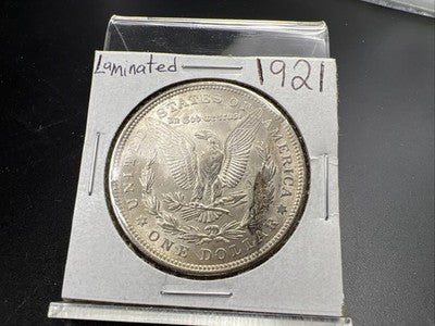 1921 P $1 Morgan Silver Dollar Coin Reverse Lamination Major Error AU About UNC