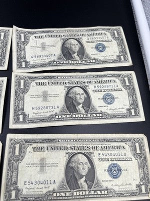 Lot of 10 1957 $1 Dollar Silver Certificate Blue Seal Notes Fine Circulated #58