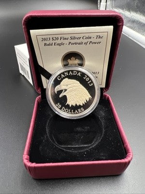 2013 Canada $20 Gilt Perched Bald Eagle Proof 1 oz Silver Coin in RCM Box COA