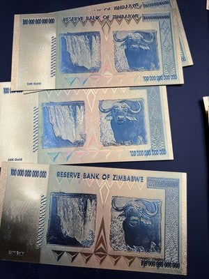Lot Of 100 Zimbabwe 100 Trillion Dollars Gold Foil Novelty Notes