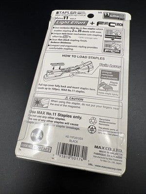 HD-11FLK Max Flat Clinch Stapler for 2x2 Coin Flips Stapler Black Hand Size New