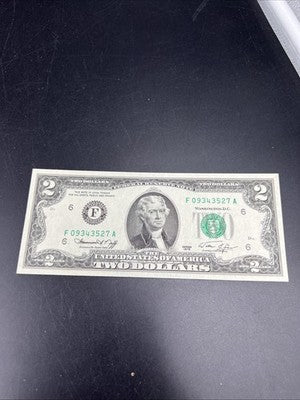 1995 $2 FRN Federal Reserve Note Choice Uncirculated #09343527 Atlanta District