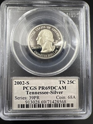 2002 S Proof Silver Tennessee Statehood Quarter Coin PCGS PR69 DCAM #568