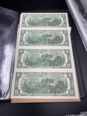 4 Note Souvenir Sheet 2003 US $2 Two Dollar FRN Federal Reserve Notes in Book #B