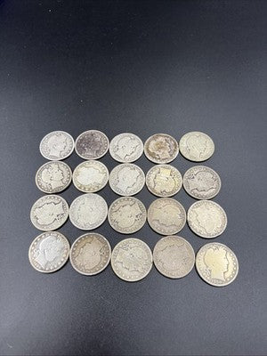 20 Coin Roll Barber 90% Silver Half Dollar Coins AG - G Very Circ Conditions S#b