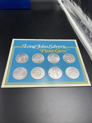 Long John Silver's Pirate Crew 8 Medallion Token Set UNC in Display Card SK#A