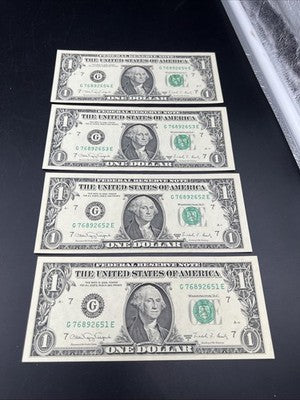 4 Consecutive 1988 A $1 FRN Federal Reserve Notes XF EF Circ #651