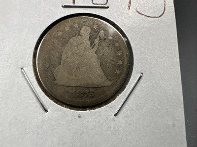 1875 25c Seated Liberty Silver Quarter Coin AG About Good Circulated #A