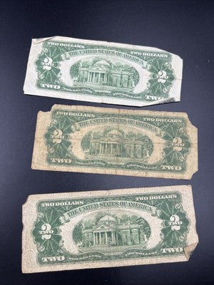 Lot of 3 1928 $2 Two Dollar USN United States Notes Red Seal Very Circ #906