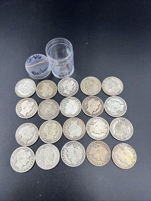 20 Coin Roll Barber 90% Silver Half Dollar Coins G-VG Good Conditions S#V