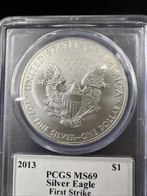 2013 1 Oz American Silver Eagle Coin PCGS MS69 Mercanti Signature Label #240