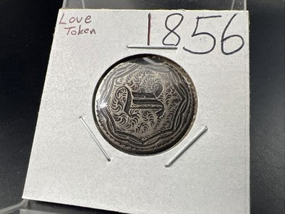 JE Monogram Love Token on 1856 25C Seated Liberty Quarter Very Circ Damage