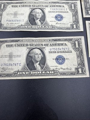 Lot of 7 1935 $1 One Dollar Silver Certificate Blue Seal Notes Fine / VF Circ #7