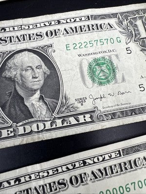 Lot of 12 $1 FRN Fancy Serial Number Federal Reserve Note Years 1963 - 2021 Circ