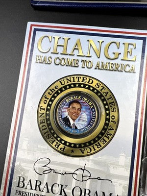Lot of 13 Barack Obama Colorized US UNC Coins in displays w/ 9 Liberia Stamps