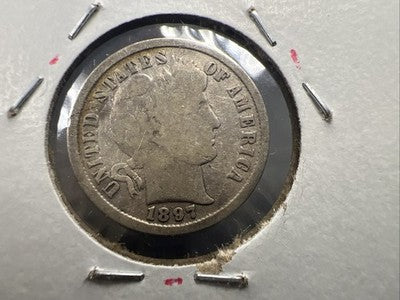 1897 10C Barber Silver Dime Coin VG Very Good Circ SK#a