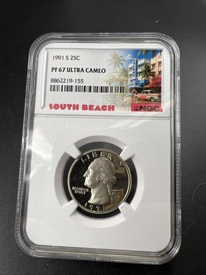 1991 S 25c Washington Clad Proof Quarter Coin PF67 UCAM NGC South Beach Holder