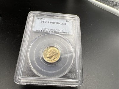 1989 S 10c Roosevelt Copper Nickel Dime Coin PCGS PR69 DCAM #131