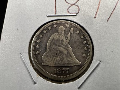 1877 P 25c Liberty Seated Quarter Coin VF Very Fine Circulated