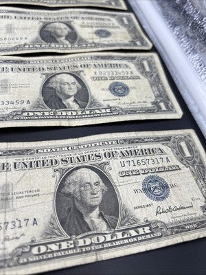 Lot of 10 1957 $1 One Dollar Silver Certificate Blue Seal Notes G / VG #845