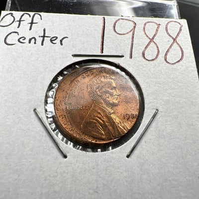 1988 1c Lincoln Memorial Cent Penny Broadstrike 10% Off Center BU UNC TonedSKU#N