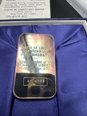 1986 Statue of Liberty Centennial 1 Oz Silver Bar PQ Toning Toner