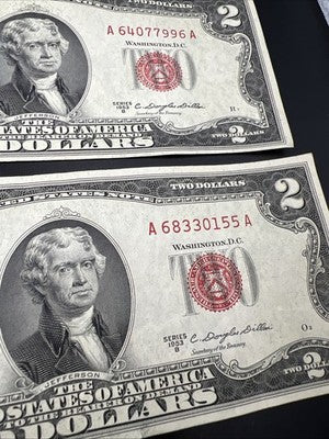 Lot of 5 1953 B $2 USN United States Notes CH VF Very Fine Circ #155