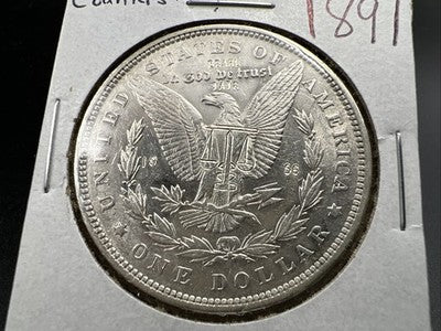 Bearl Tate Masonic Counterstamp on 1891 P $1 Morgan Silver Dollar AU Details