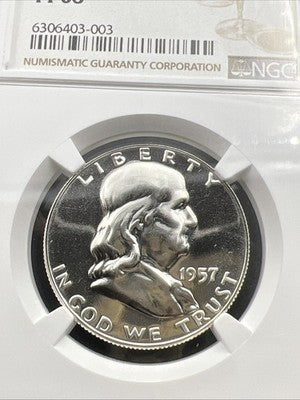 1957 50c Franklin Silver Half Dollar Coin Gem Proof PF68 NGC Certified #003