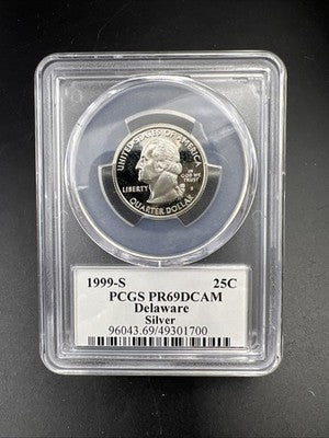 1999 S 25c Delaware State Statehood Silver Quarter Coin PR69 DCAM #700
