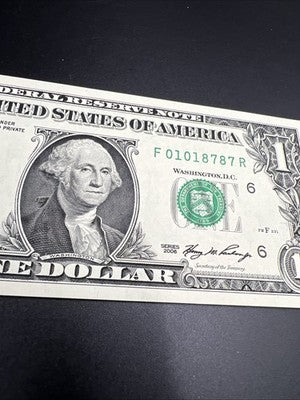 2006 $1 FRN Federal Reserve Note Neat Serial #01018787 CH UNC