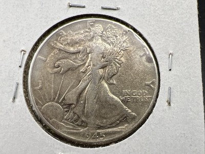 1945 P 50c Walking Liberty Half Dollar Missing Designer Initials FS-901 VF Circ