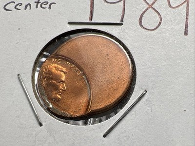 1989 1c Lincoln Memorial Cent Penny 60% Off Center BU UNC RB sk#3A