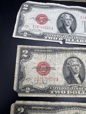 Lot of 5 1928 $2 USN United States Note Red Seal Bills Cull very Circ #72