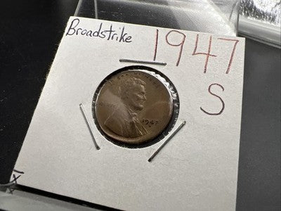 1947 S 1c Lincoln Wheat Cent Penny Broadstrike Error VF Circ