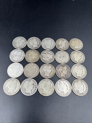 20 Coin Roll Barber 90% Silver Half Dollar Coins VG Very Good Conditions S#a