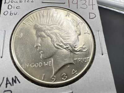 1934 D $1 Peace Silver Dollar Coin VAM 3 Top 50 Variety AU About UNC